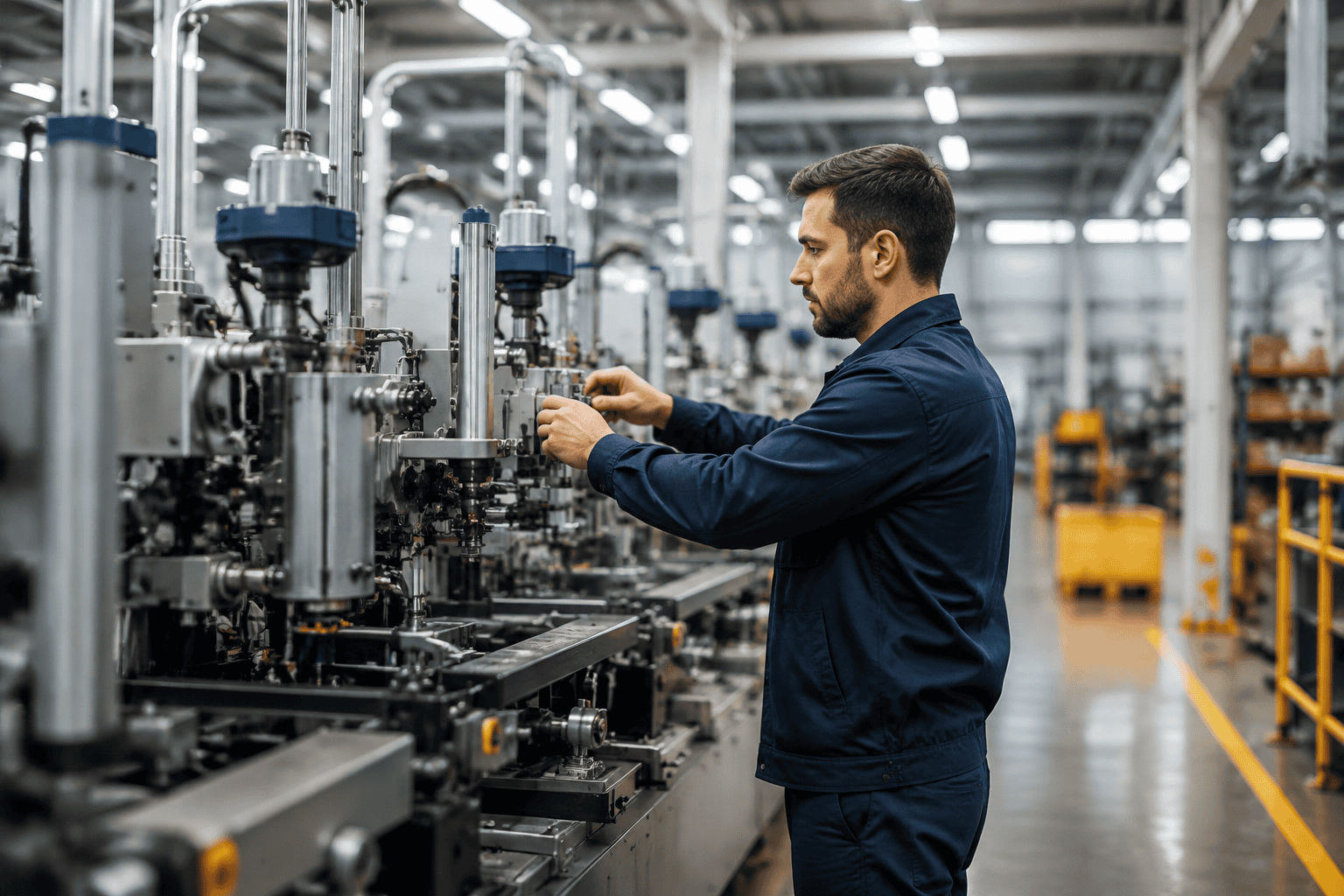 Manufacturing technician inspecting production machinery.