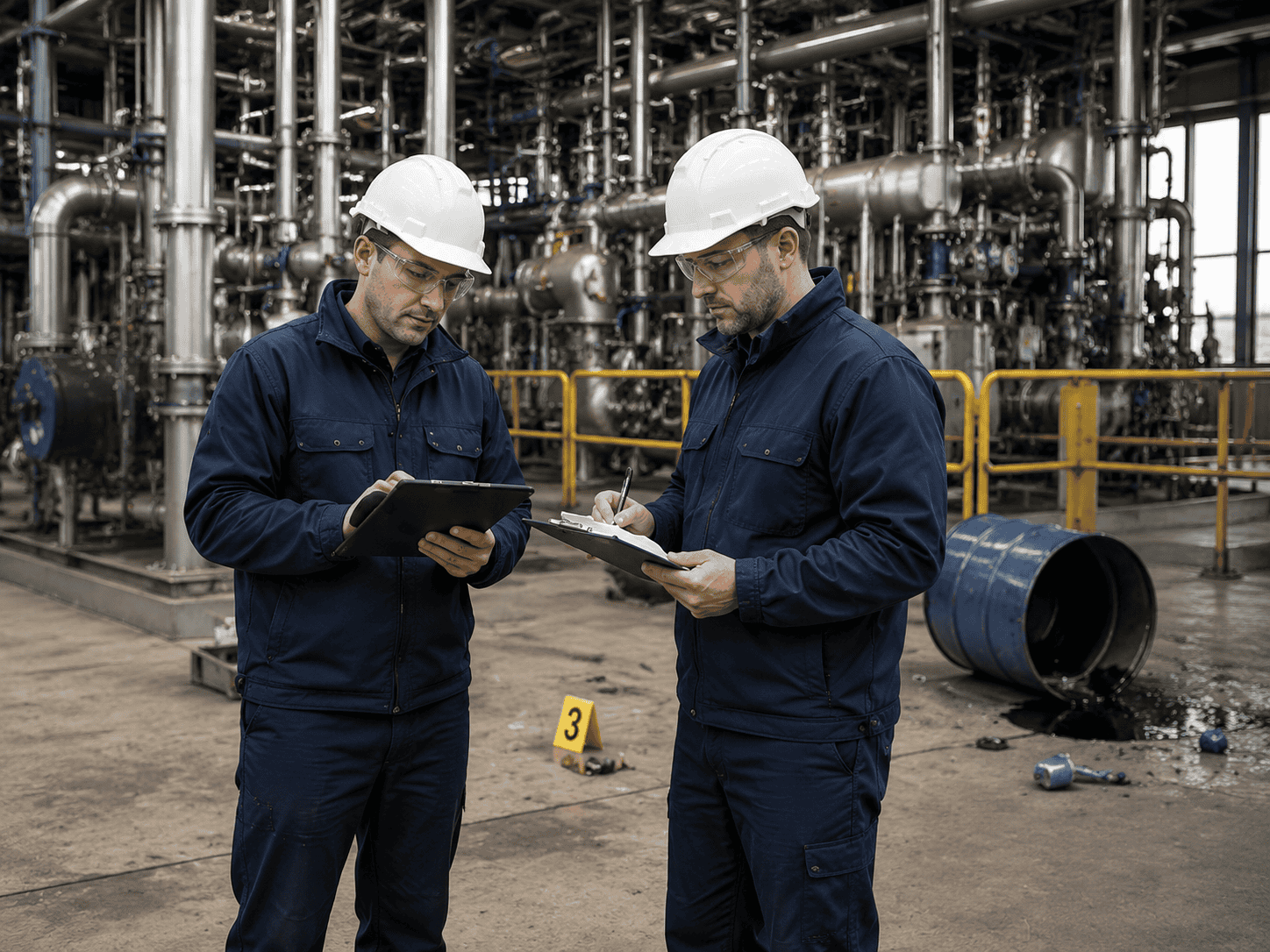 safety consultants reviewing evidence following a workplace incident.